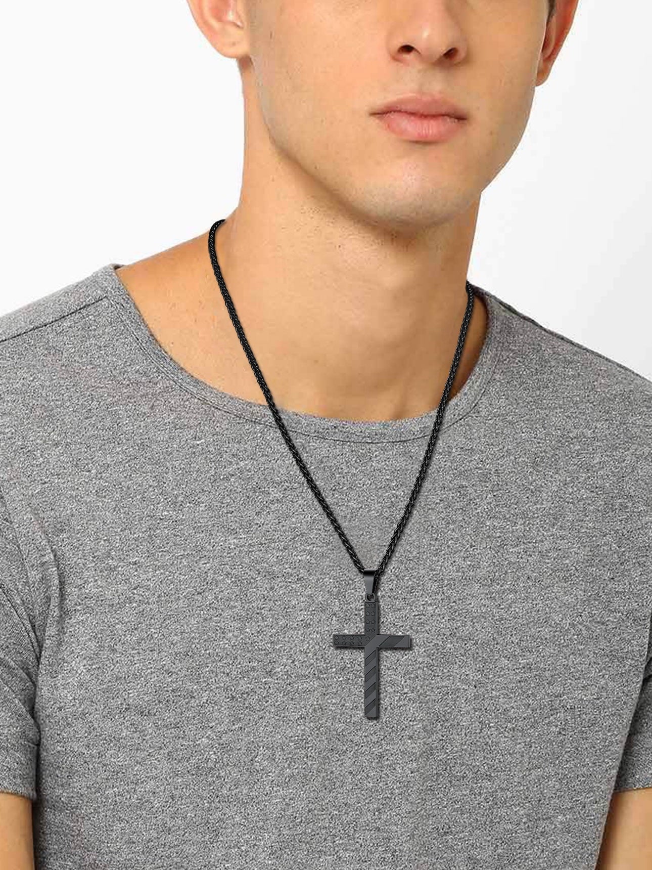 Collar Cruz USA Negro para-Hombre y Mujer – Ideal Primera Comunión o Regalo unisex