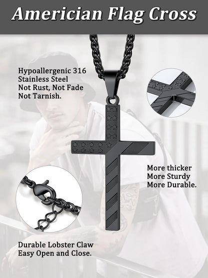 Collar Cruz USA Negro para-Hombre y Mujer – Ideal Primera Comunión o Regalo unisex