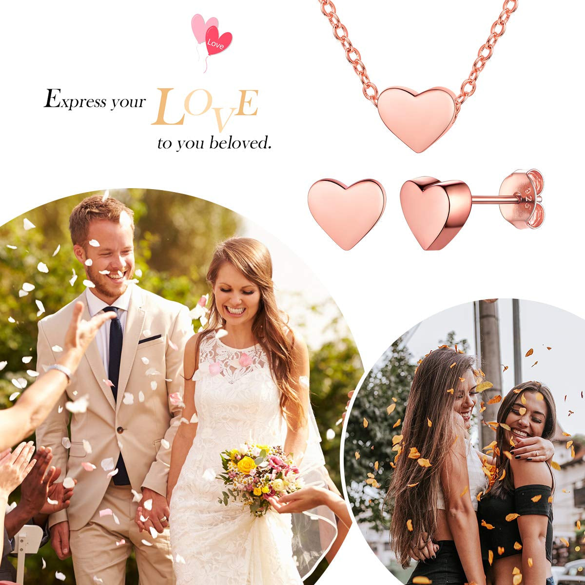 Latido de Amor: Conjunto de Plata de Ley con Collar de Corazón y Pendientes a Juego