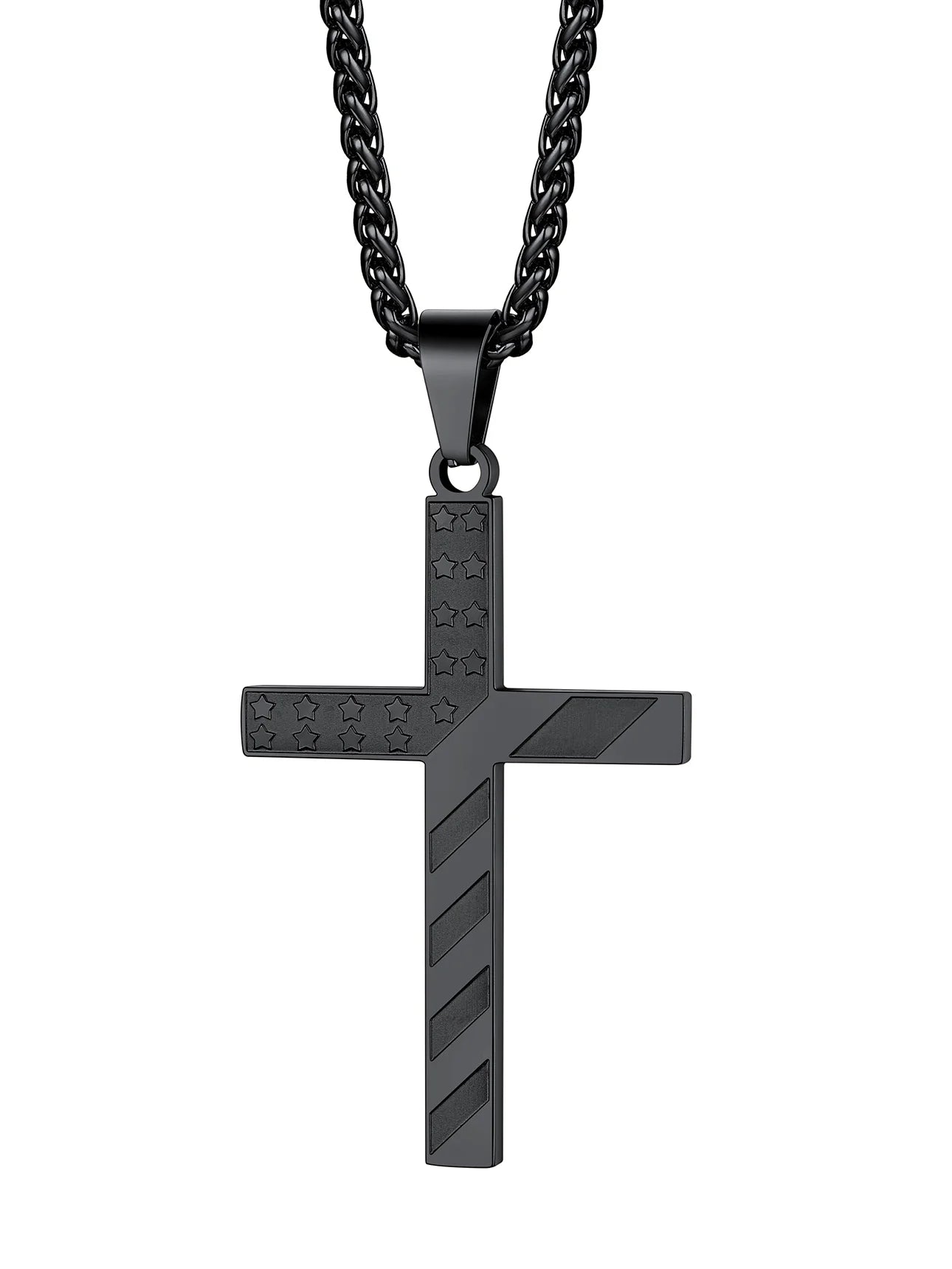 Collar Cruz USA Negro para-Hombre y Mujer – Ideal Primera Comunión o Regalo unisex
