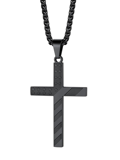 Collar Cruz USA Negro para-Hombre y Mujer – Ideal Primera Comunión o Regalo unisex