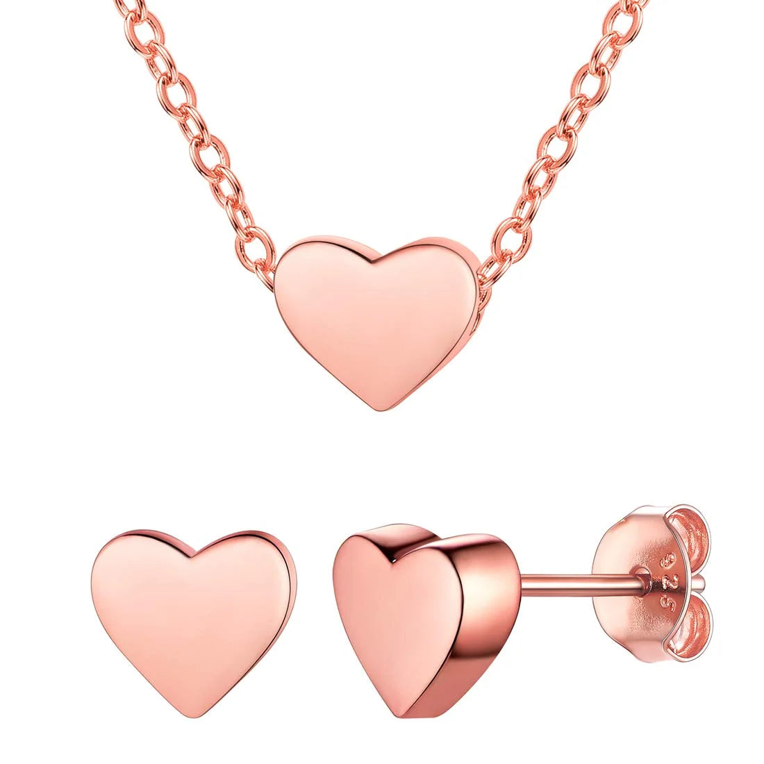 Latido de Amor: Conjunto de Plata de Ley con Collar de Corazón y Pendientes a Juego
