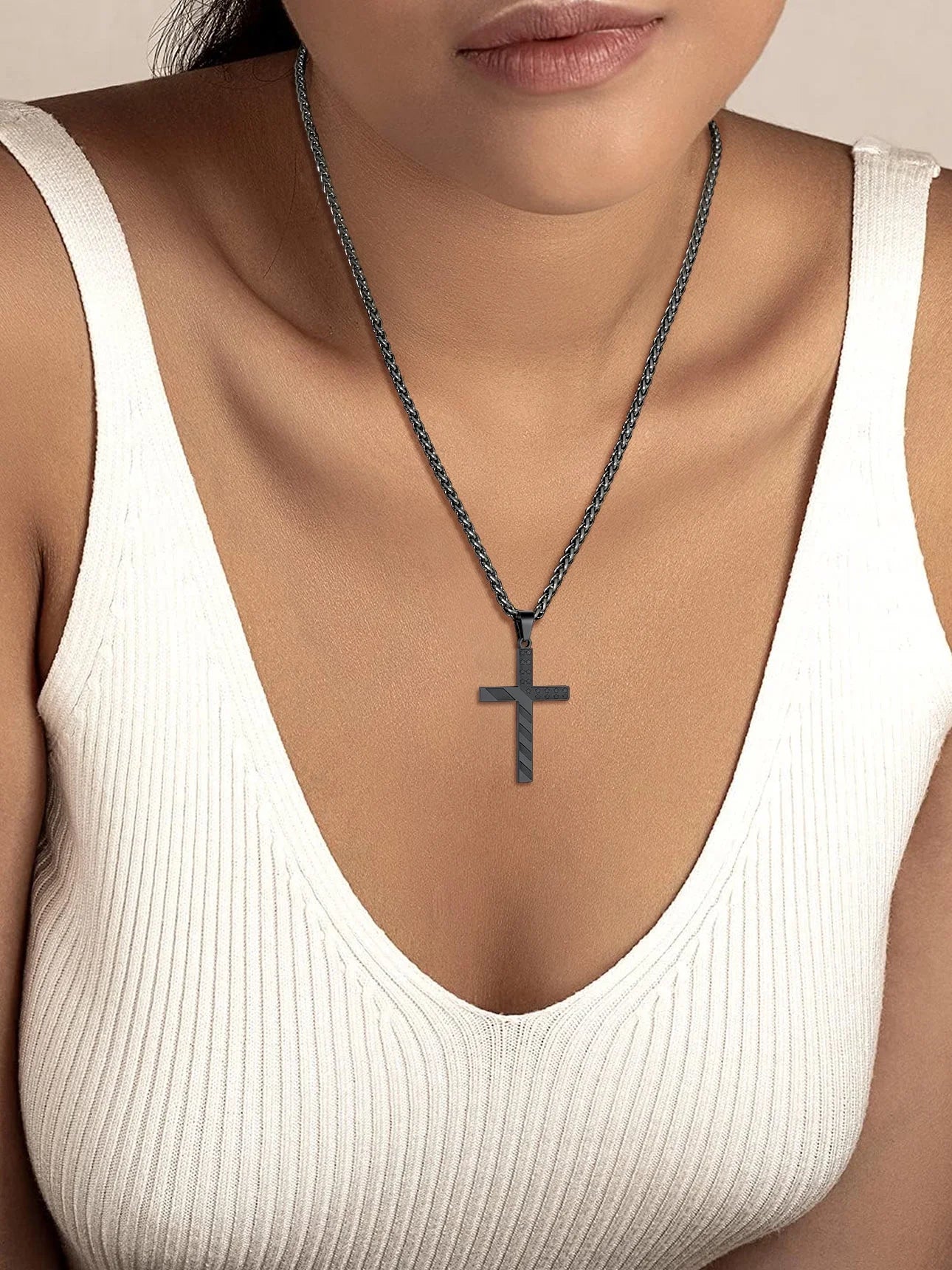 Collar Cruz USA Negro para-Hombre y Mujer – Ideal Primera Comunión o Regalo unisex