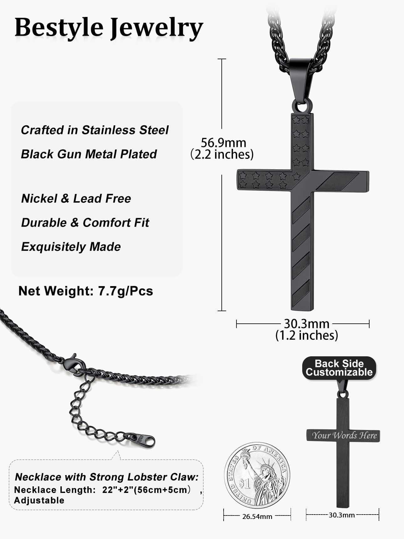 Collar Cruz USA Negro para-Hombre y Mujer – Ideal Primera Comunión o Regalo unisex